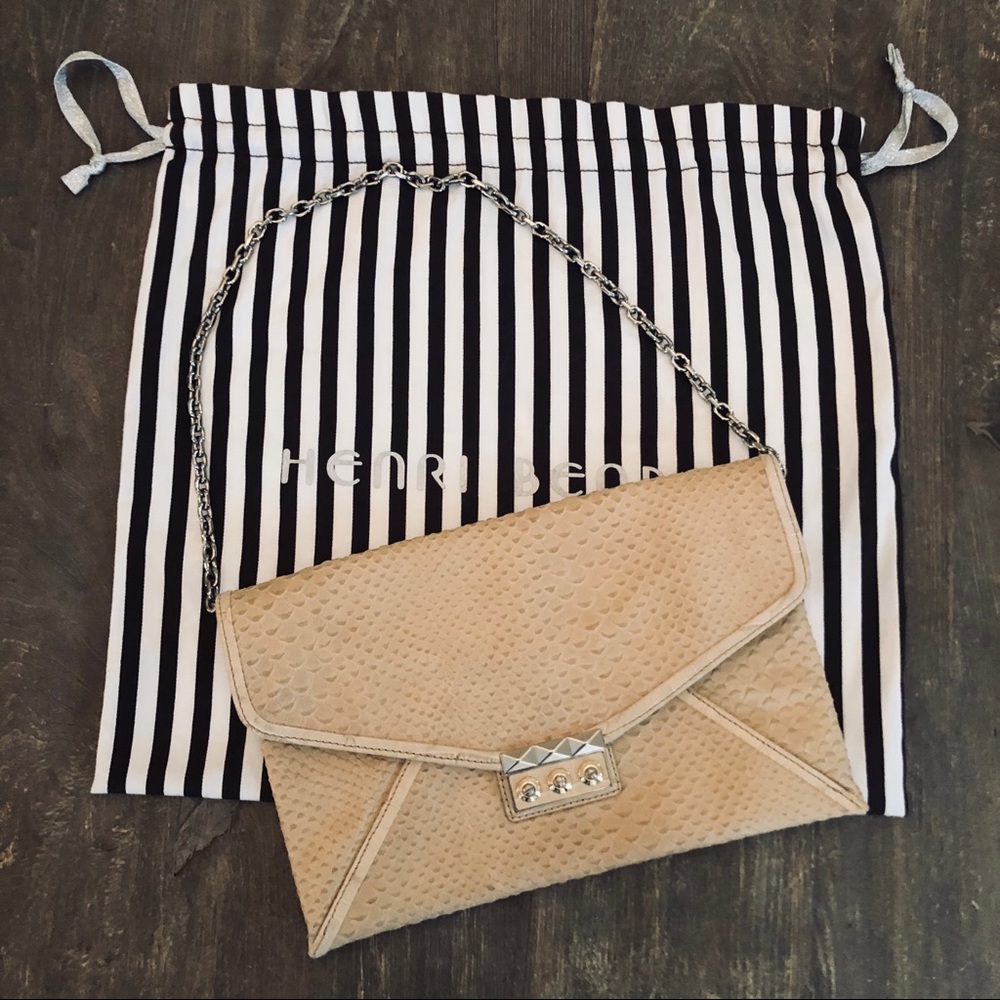 Henri Bendel snakeskin beige clutch